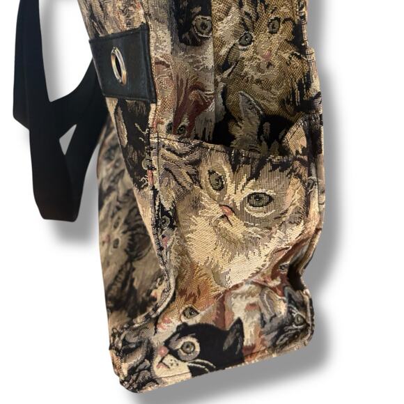 Vintage Cat Tapestry Tote Bag Kittens Shoulder Bag Grommet Detail Large New - Picture 8 of 13